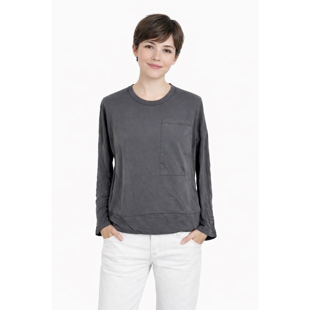 Michael Lauren Tyler Long Sleeve Oversized Pocket Tee Onyx Grey Size M